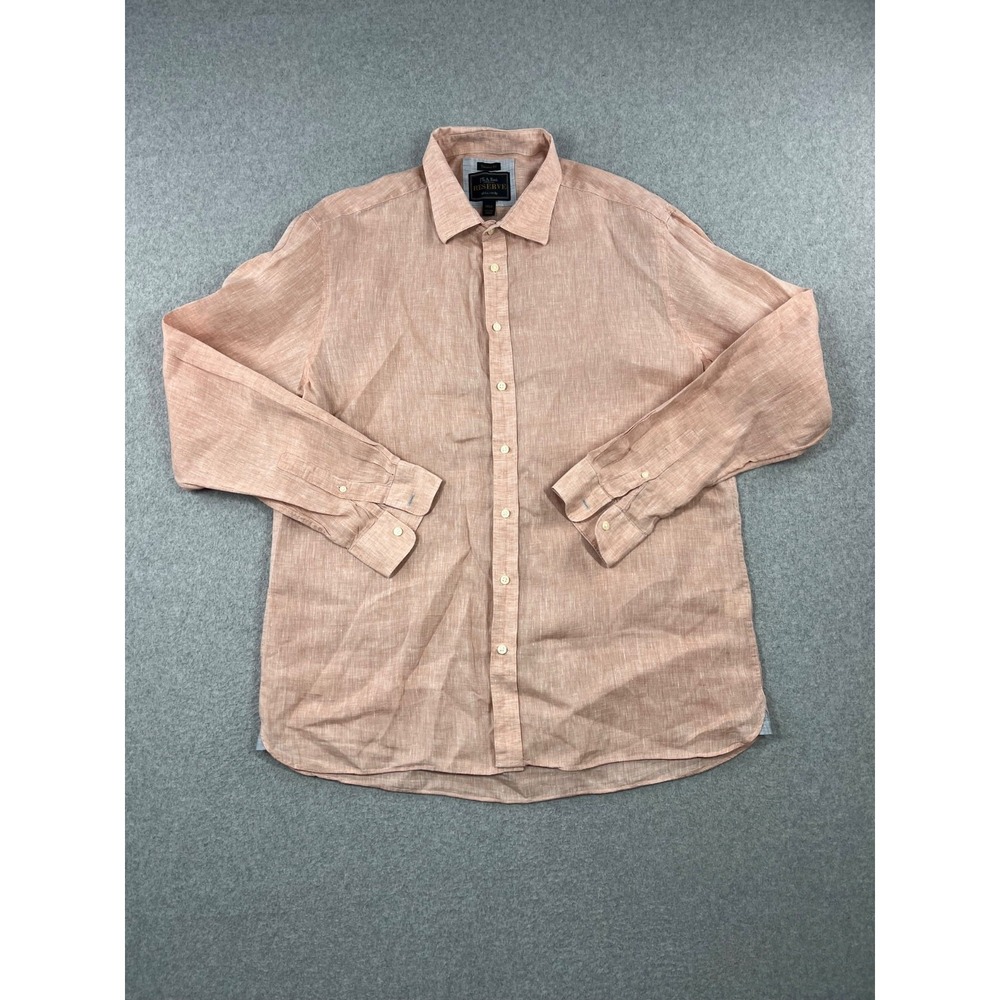 Jos A Banks Reserve Shirt Mens 2XLT Peach Tailor Fit Linen Longe Sleeve